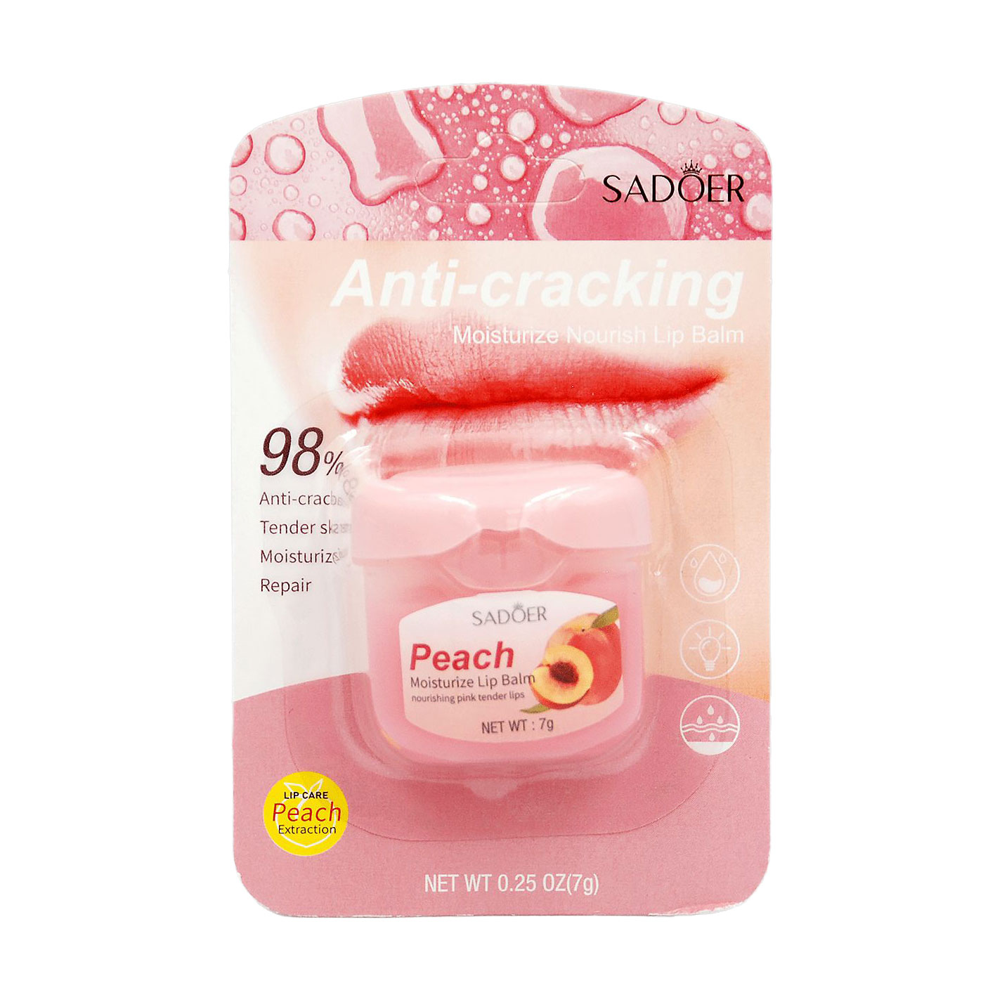 Зволожувальний бальзам для губ Sadoer Moisturizing Lip Balm, Peach, 7 г